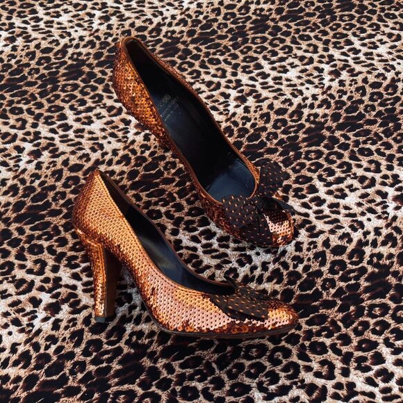 ♡︎ vintage copper sequin designer heels ♡︎ - Picture 4 of 8